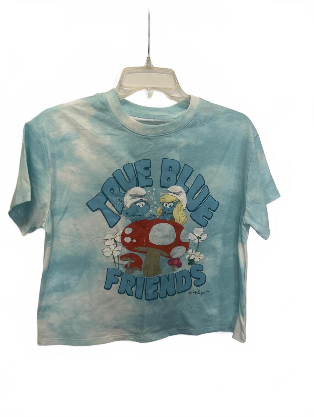 Smurfs Cropped Size XL T-Shrit True Blue Friends Tie-Dye Paramount Pictures New